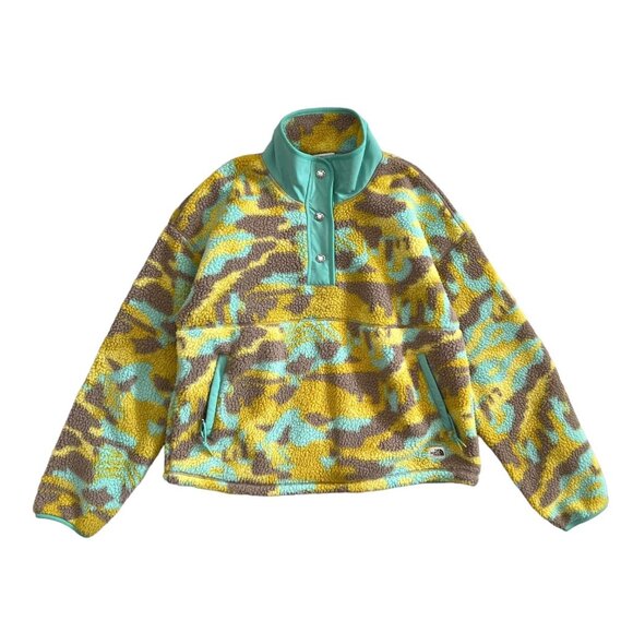 The North Face Womens Cragmont Camo‎ 1/4 Snap Fleece Jacket Yellow Blue Small - Picture 1 of 16
